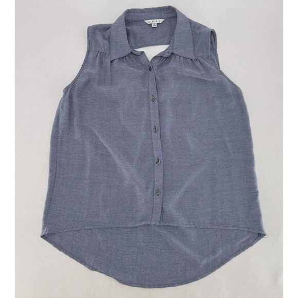 CAbi Drape Keyhole Back Chambray Shirt Sleeveless Top Hi Low Blouse M See Photo - Picture 3 of 13